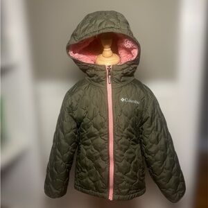 Columbia Olive Quilted Jacket with Soft Pink Interior